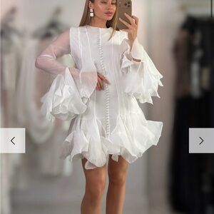 Jessica Bara Elegant White Ruffle Dress